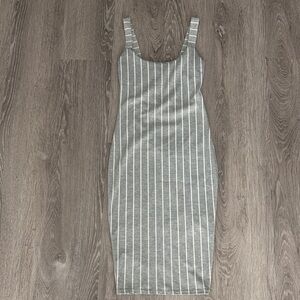 Gray Striped Sleeveless Dress